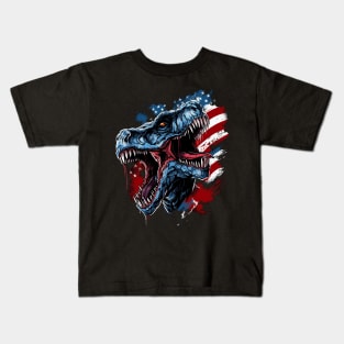 Dinosaur T Rex American Flag Kids T-Shirt